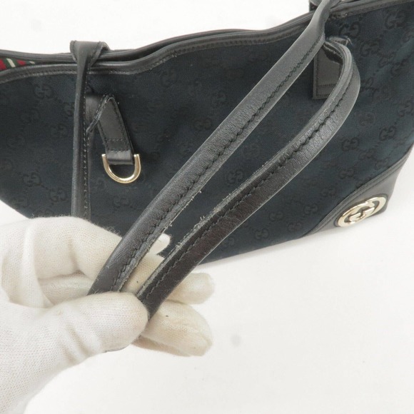 💎✨BEAUTIFUL✨💎 GUCCI Tote Bag Black GG Canvas Leather - Picture 7 of 16